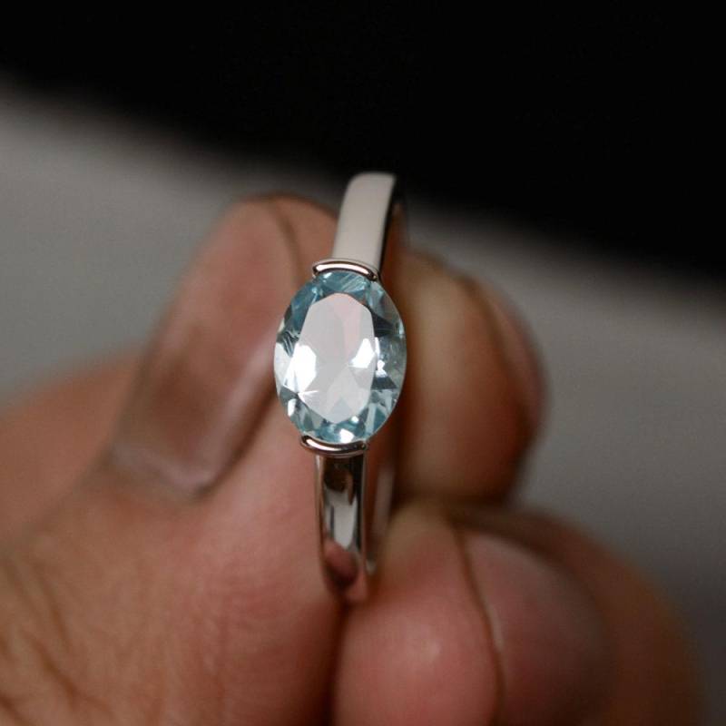 Ovalschliff Aquamarin Versprechen Ring März Birthstone Sterlingsilber Leichtigkeit West Jahrestag Geschenke von KnightJewelry