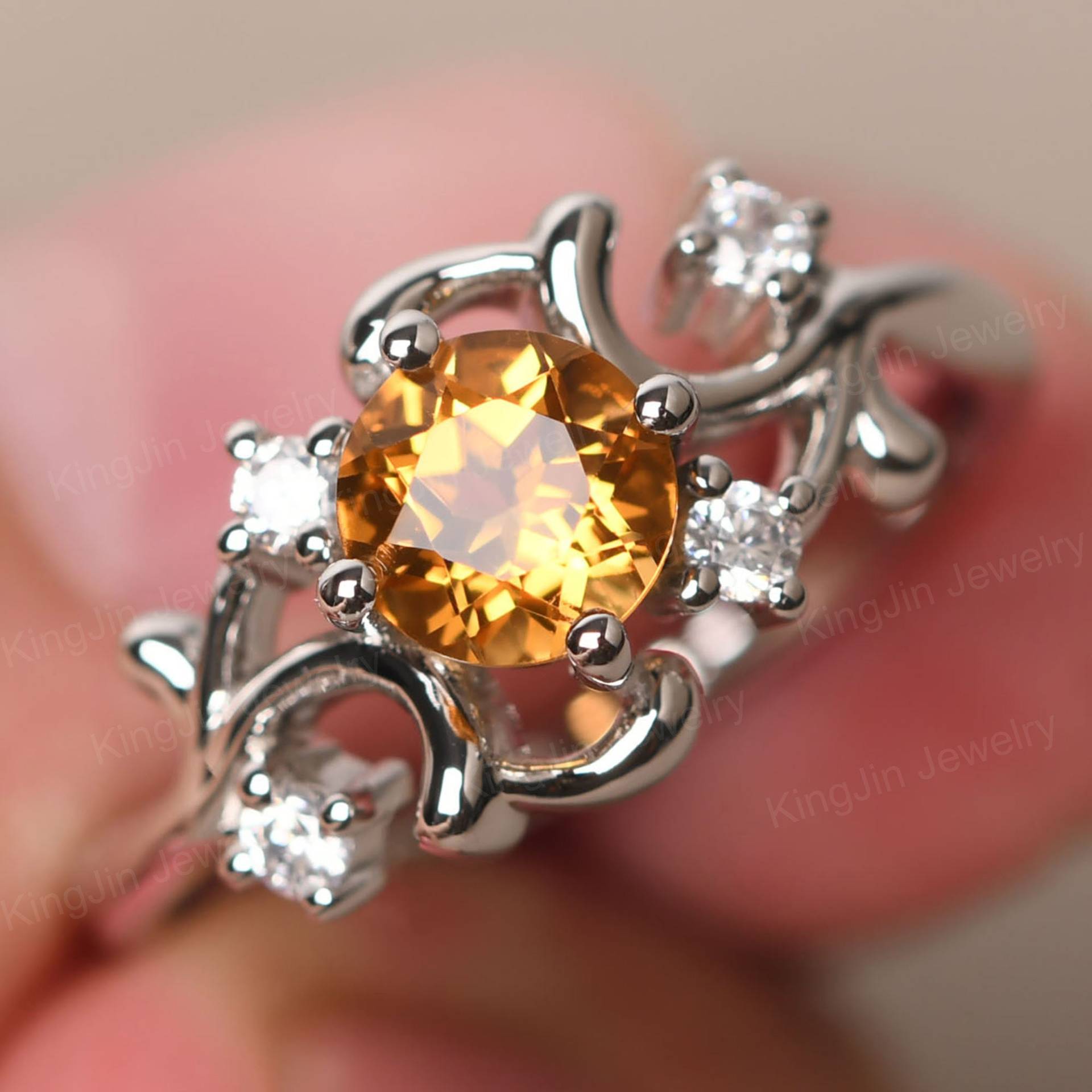 Personalisierte Citrin Zweig Hochzeit Ring Rundschliff Sterling Silber November Birthstone Personalisierte Citrin Zweig Hochzeit Ring Rundschliff Sterling Silber November Birthstone von KnightJewelry