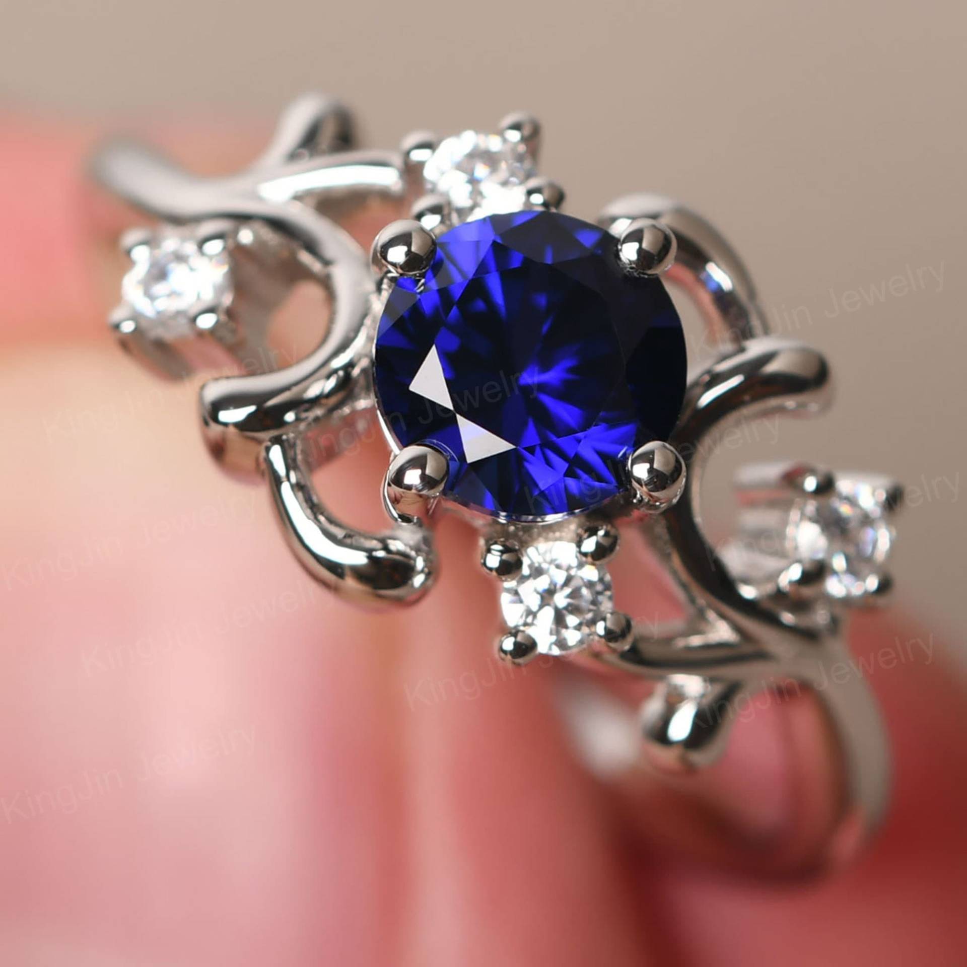Saphir-Cluster-Ehering Aus Sterlingsilber, Rundschliff 6 Mm September Birthstone Ring Saphir-Cluster-Ehering Aus Sterlingsilber, Rundschliff 6 Mm September Birthstone Ring von KnightJewelry