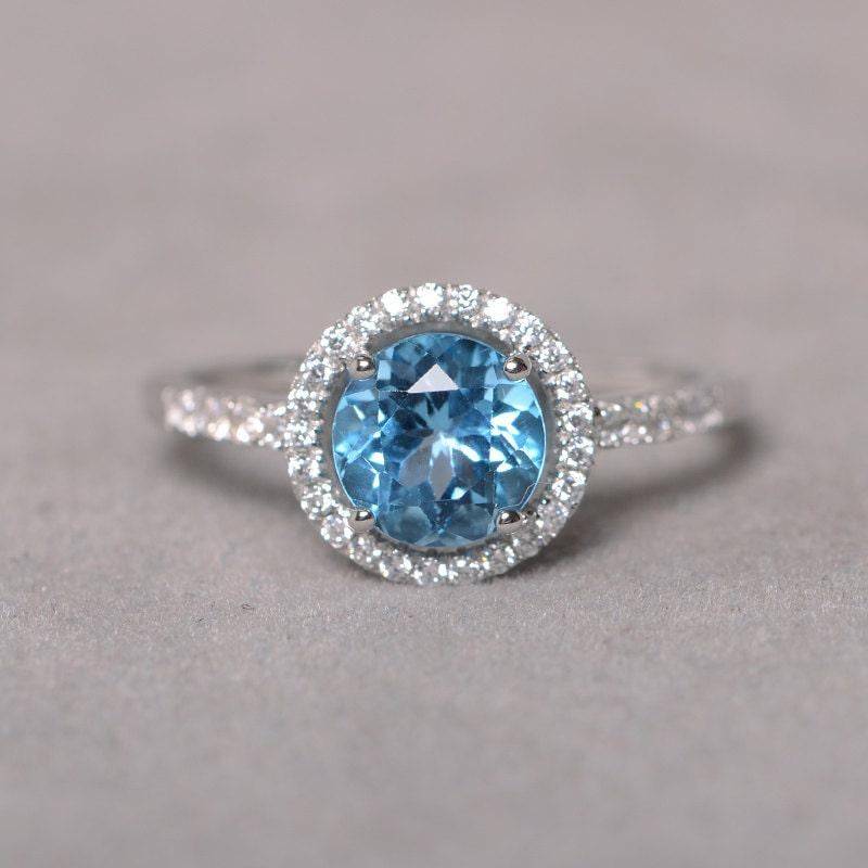 Schweizer Blautopas Ring Edelstein Verlobungsring Sterling Silber Mit Stein Versprechen Für Sie von KnightJewelry