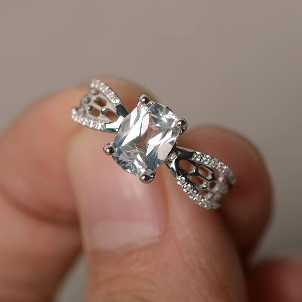 Topas Jahrestag Ringe Natürliche Weiße Sterling Silber Kissen Geschliffen Edelstein Geschenke Für Sie Topas Jahrestag Ringe Natürliche Weiße Sterling Silber Kissen Geschliffen Edelstein Geschenke Für Sie von KnightJewelry