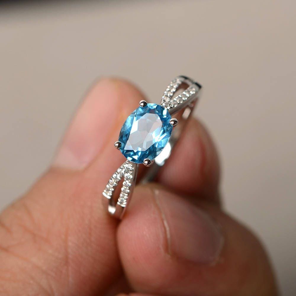 Topas-Verlobungsringe Echte Schweizer Blautopas-Ringe Ringe Im Ovalschliff Sterling Silber von KnightJewelry