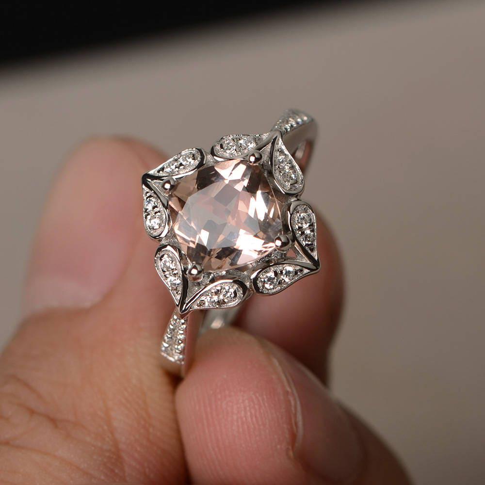 Verlobungsring Natürliche Rosa Morganit Ring Kissen Schliff Edelstein Sterling Silber Verlobungsring Natürliche Rosa Morganit Ring Kissen Schliff Edelstein Sterling Silber von KnightJewelry