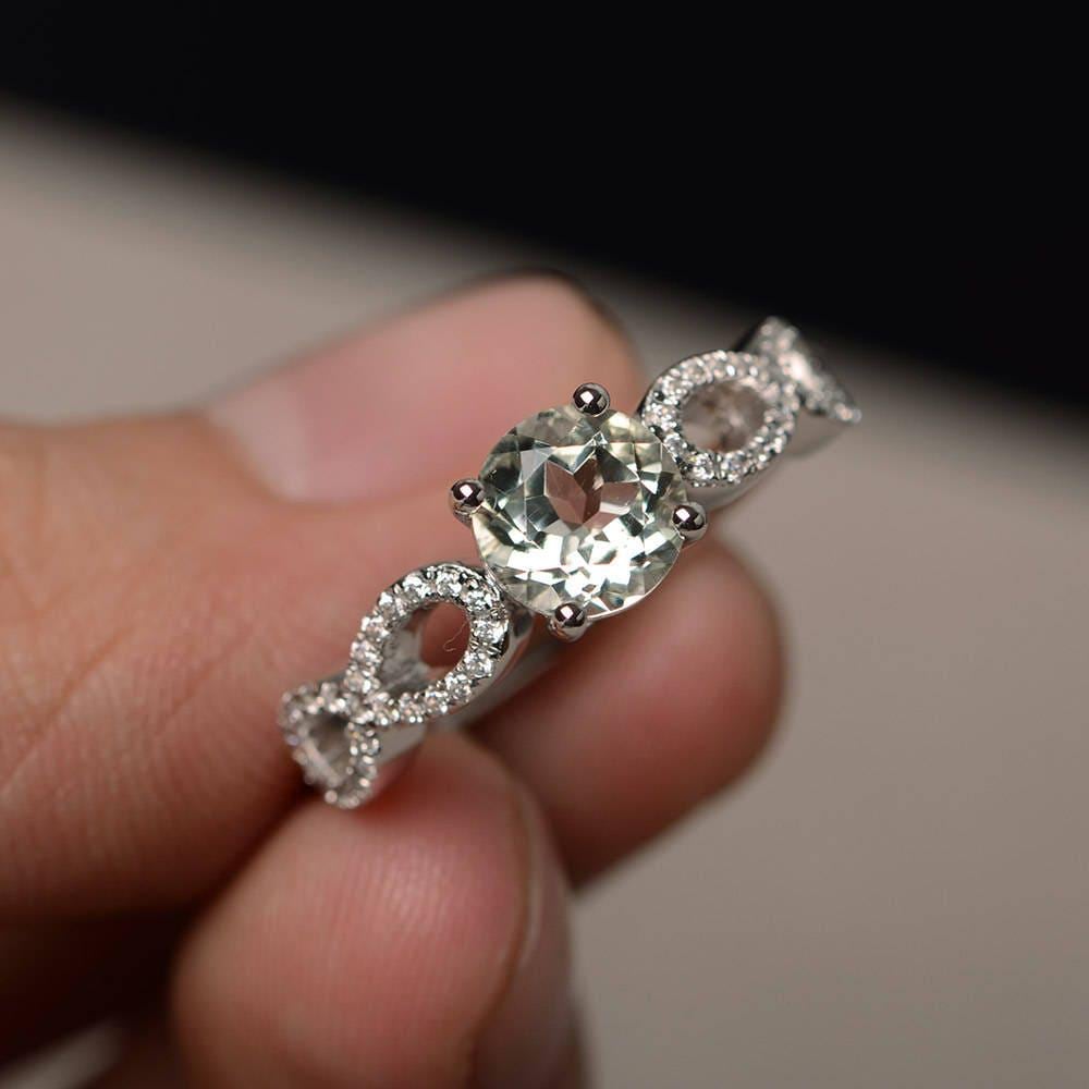Versprechen Ringe Natürliche Grüne Amethyst Sterling Silber Rundschliff Einzigartige Geschenke von KnightJewelry