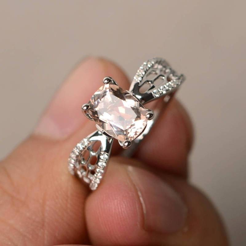 Versprechen Ringe Natürliche Rosa Morganit Silberringe Kissenschliff Sterling Silber Vintage von KnightJewelry