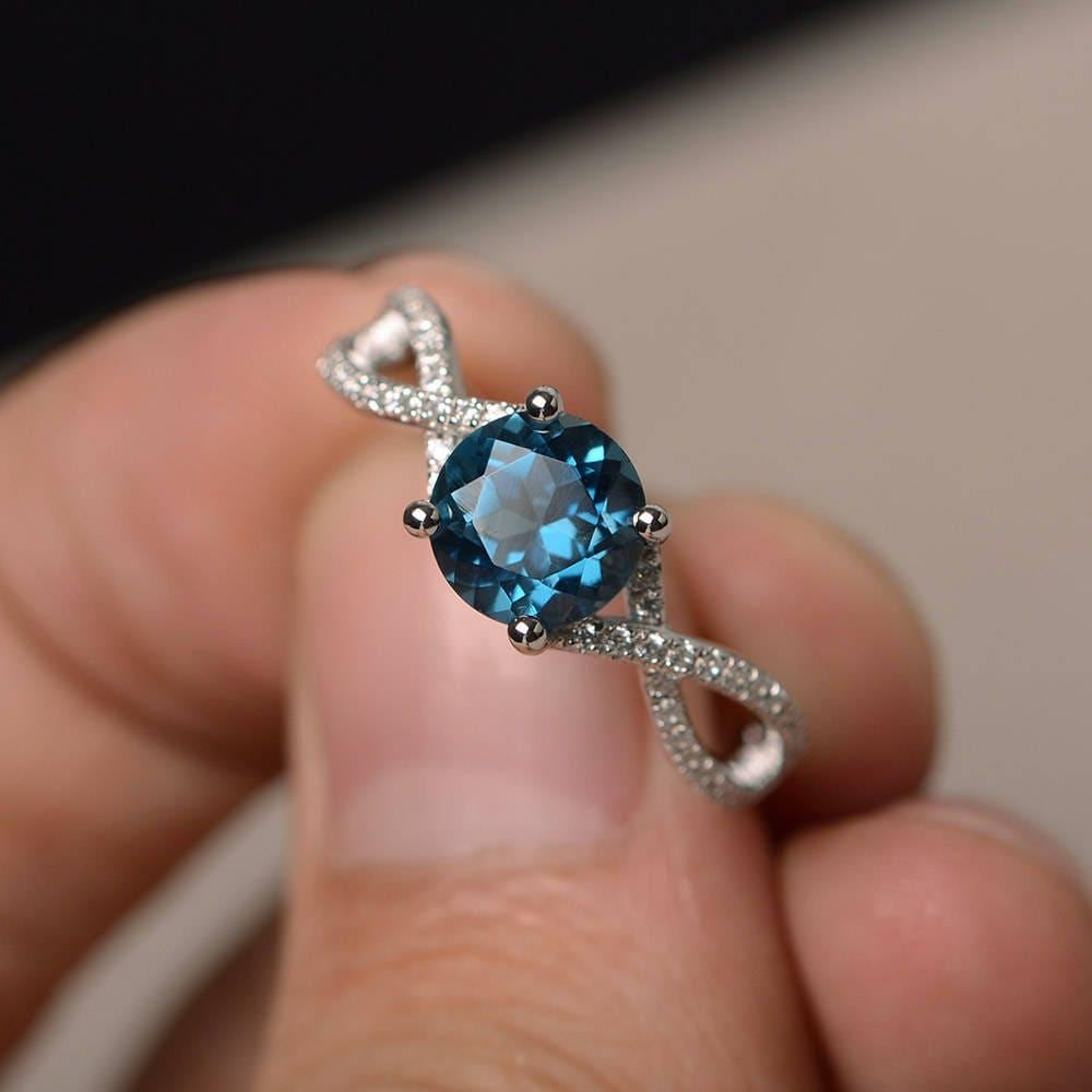 Vorschlag Ringe Echt London Blau Topaz Rundschliff Silberringe von KnightJewelry