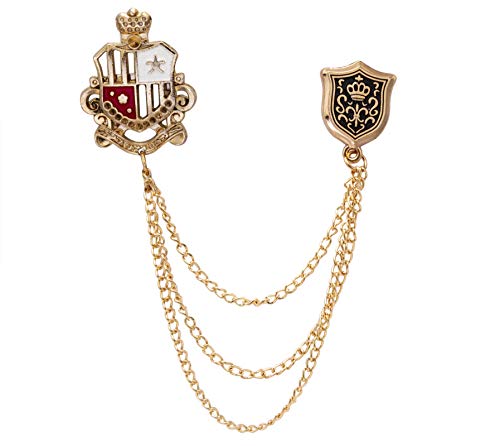 Knighthood Herren Gekröntes Schild mit rotem, weißem und goldenem Inlay Stern und Schild hängende Kette Revers Pin/Brosche von Knighthood