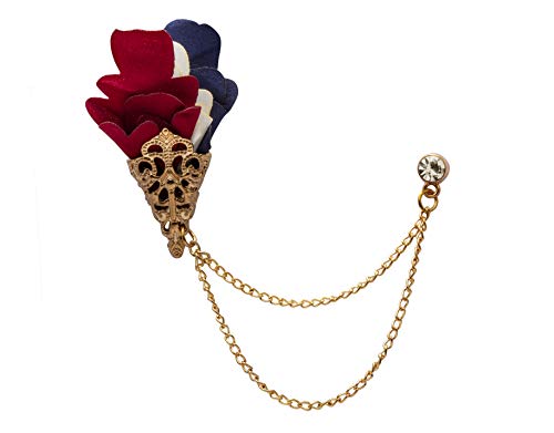 Knighthood Herren-Rot-Weiß und Marineblau Blumenstrauß mit blattabhängiger Metallkette und Kristall-Applikation Pin/Brosche von Knighthood