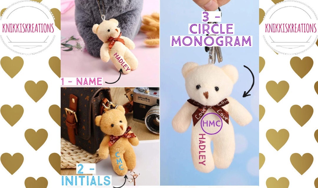 Teddybär Schlüsselanhänger Mit Personalisiertem Aufkleber Oder Monogramm von KnikkisKreations