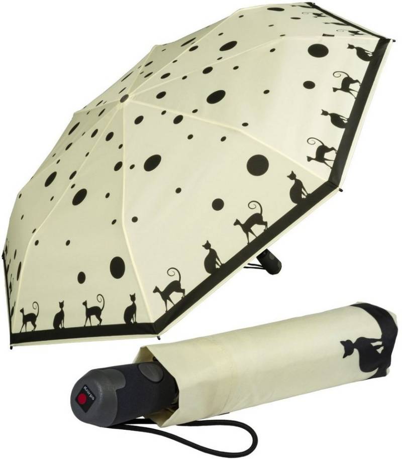 Knirps® Taschenregenschirm E.200 Duomatic mit leichtgängiger Auf-Zu-Automatik, Damen-Schirm mit schönem Katzen-Design von Knirps®