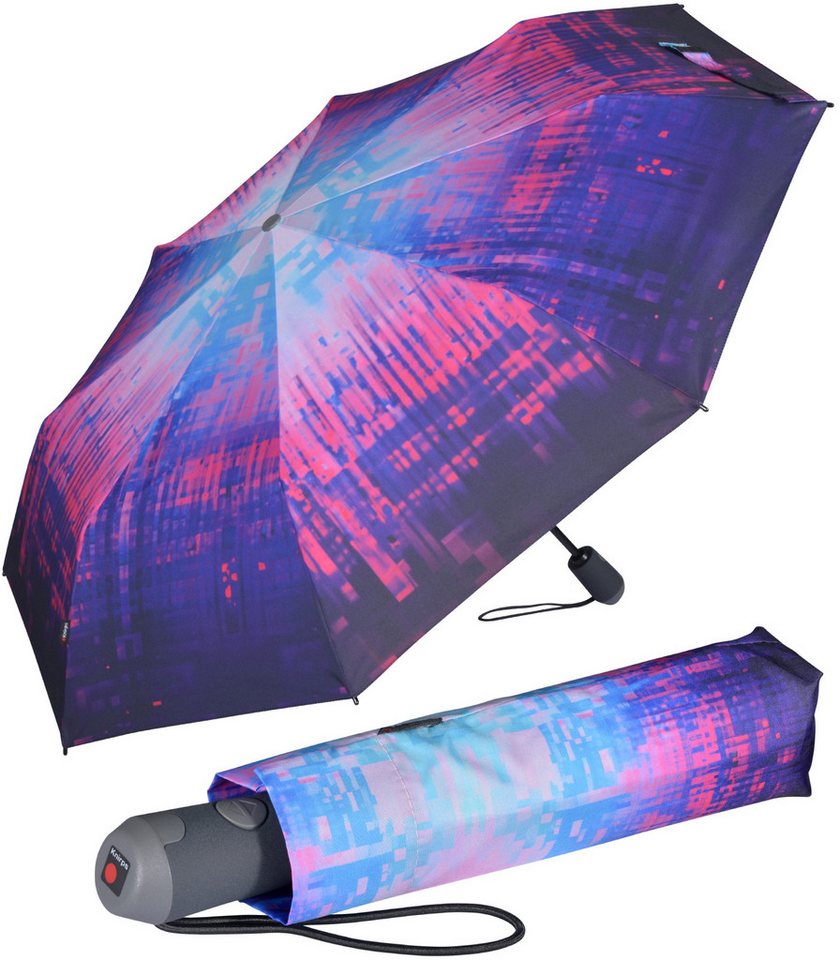 Knirps® Taschenregenschirm E.200 Duomatic mit leichtgängiger Auf-Zu-Automatik, mit abstraktem, blau-rosa Pixel-Muster von Knirps®