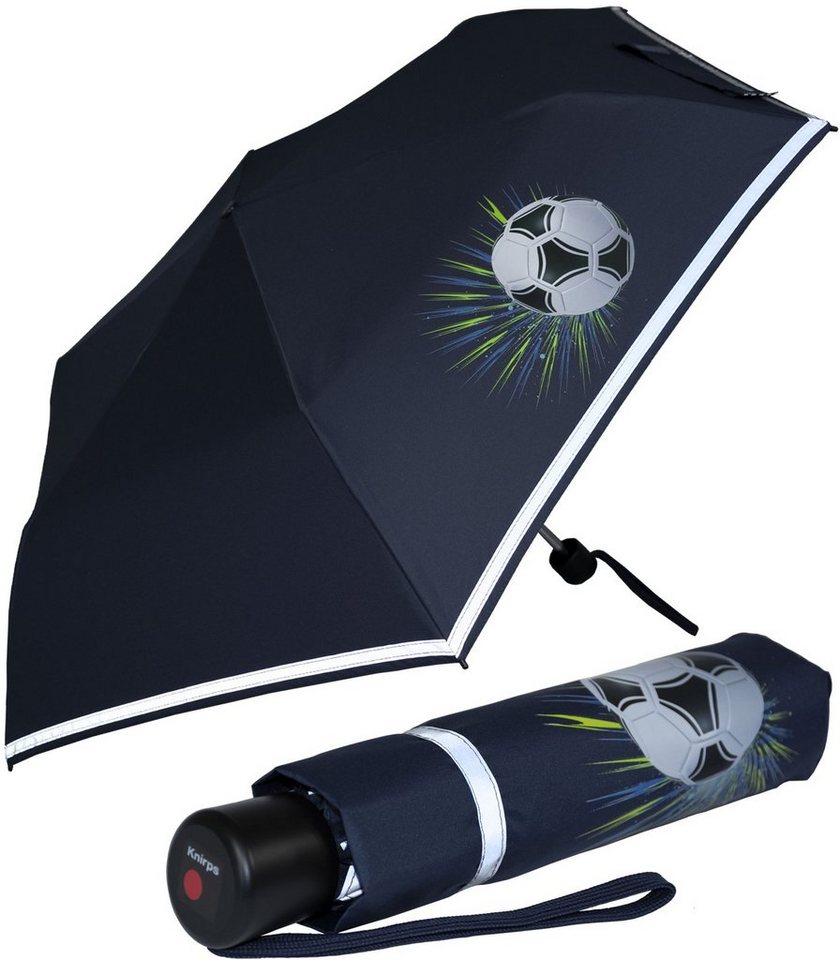 Knirps® Taschenregenschirm Kinderschirm 4Kids reflective mit Reflexborte, Sicherheit auf dem Schulweg, Fussball, Goal white von Knirps®