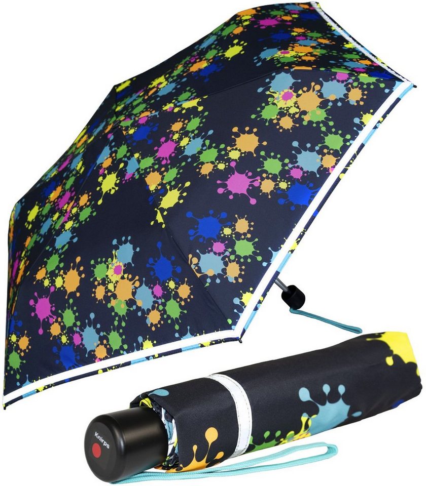 Knirps® Taschenregenschirm Kinderschirm 4Kids reflective mit Reflexborte, Sicherheit auf dem Schulweg, bunte Paintdrops von Knirps®