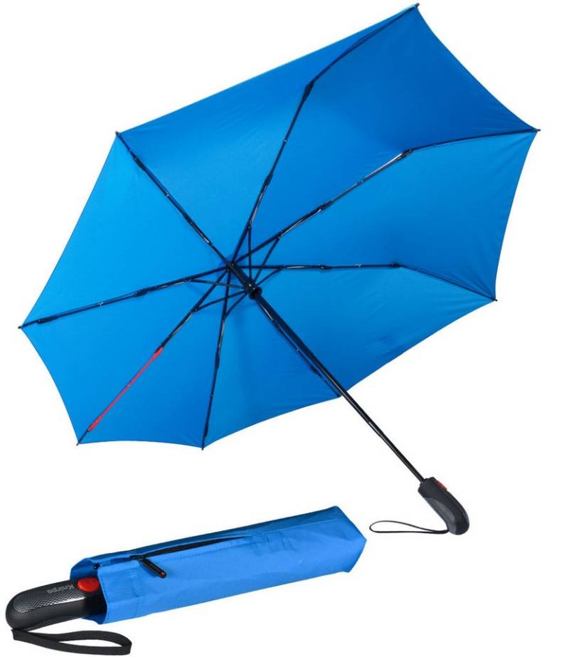 Knirps® Taschenregenschirm großer asymmetrischer Schirm für Damen und Herren, mit Auf-Zu-Automatik, uni mit einer roten Speiche von Knirps®