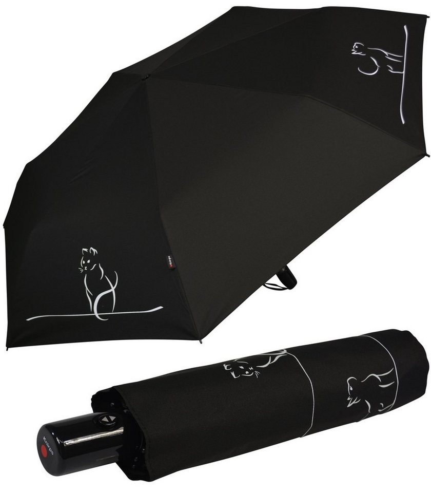 Knirps® Taschenregenschirm leichter, kompakter Schirm mit Auf-Zu-Automatik, schönes Katzen Design für Damen - Cat move von Knirps®