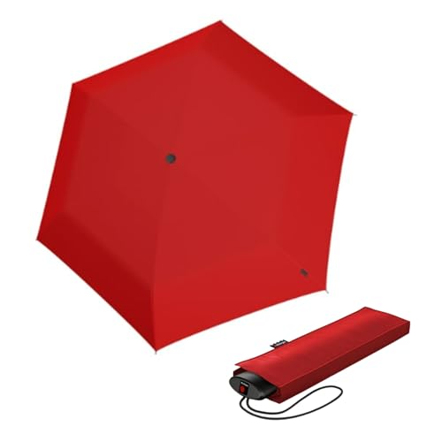 Knirps AS.050 Schmaler manueller faltbarer Regenschirm in Salsa, 96,5 cm, leichtes Fiberglas, 6 Rippen, ultrakompaktes Design in Reisegröße, robuster Stahlrahmen, Reiseetui im Lieferumfang enthalten von Knirps
