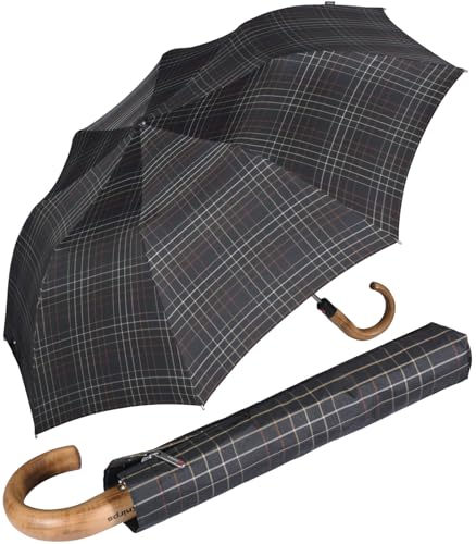 Knirps Herren Taschenschirm Topmatic SL Holz-Rundhakengriff - Check Black von Knirps