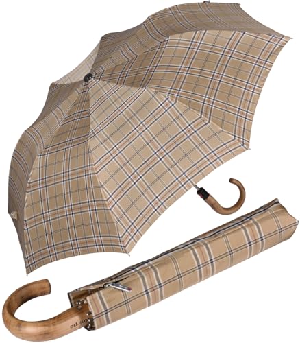 Knirps Herren Taschenschirm Topmatic SL Holz-Rundhakengriff - Check beige von Knirps
