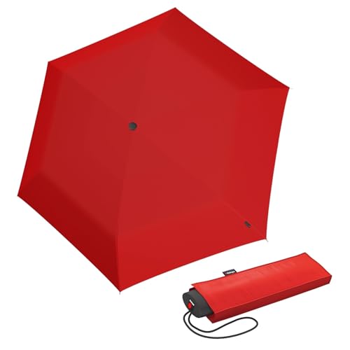 Knirps IS.050 Regenschirm Rot Mit Schirmtasche I Kleiner Taschenschirm Für Unterwegs I Handöffner I Sturmfest & Leicht I Mini Schirm von Knirps