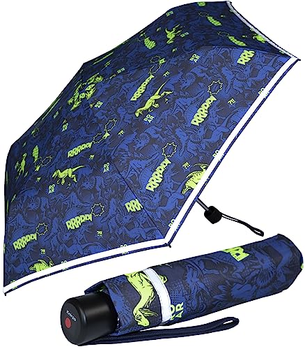 Knirps Kinder-Taschenschirm 4Kids reflective mit Reflexborte - Dinosaurier Neon Colour von Knirps