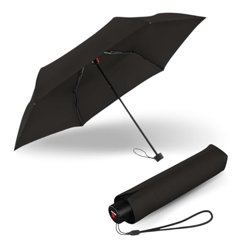 Knirps Regenschirm C.050 Small Manual Black mit Schirmtasche I kleiner Regenschirm für unterwegs I Handöffner Taschenschirm I Regenschirm windstabil & leicht I Mini Schirm von Knirps