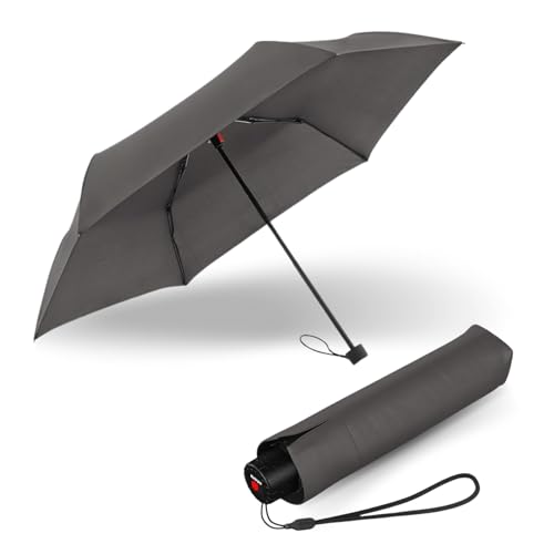 Knirps Regenschirm C.050 Small Manual Dark Grey mit Schirmtasche I für unterwegs I Handöffner Taschenschirm I windstabil & leicht I Mini Schirm von Knirps