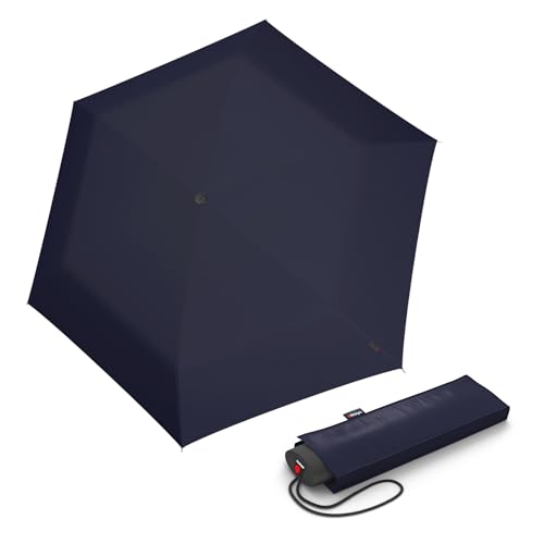 Knirps Regenschirm IS.050 navy mit passender Schirmtasche I kleiner Regenschirm für unterwegs I Handöffner Taschenschirm I Mini Schirm sturmfest & leicht von Knirps