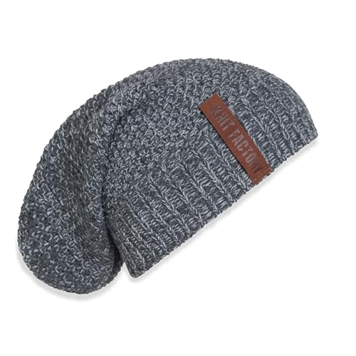 Knit Factory - Coco Mütze - Strickmütze für Damen und Herren - Slouch Beanie - Wintermütze mit Wolle - Hochwertige Qualität - Anthrazit/Grau von KNIT FACTORY