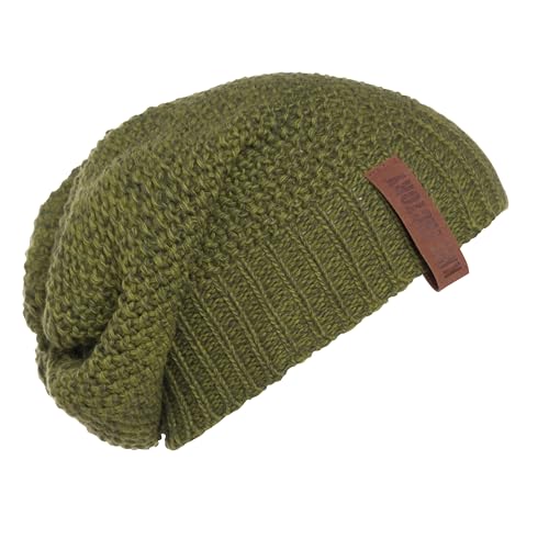 Knit Factory - Coco Mütze - Strickmütze für Damen und Herren - Slouch Beanie - Wintermütze mit Wolle - Hochwertige Qualität - Moosgrün/Khaki von KNIT FACTORY