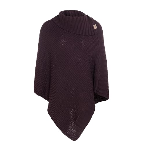 KNIT FACTORY - Nicky Gestrickter Poncho - Damen Strickponcho mit Kragen - Mit Wolle - Hochwertige Qualität - Aubergine von KNIT FACTORY