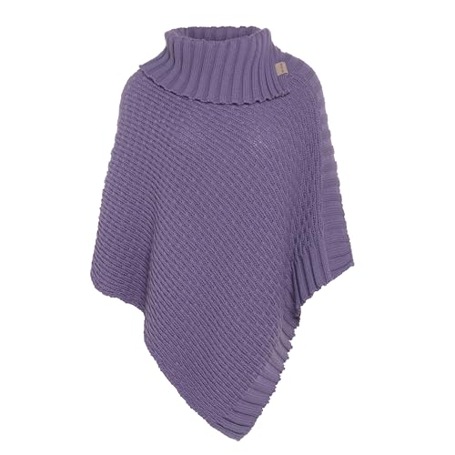 KNIT FACTORY - Nicky Gestrickter Poncho - Damen Strickponcho mit Kragen - Mit Wolle - Hochwertige Qualität - Violett von KNIT FACTORY