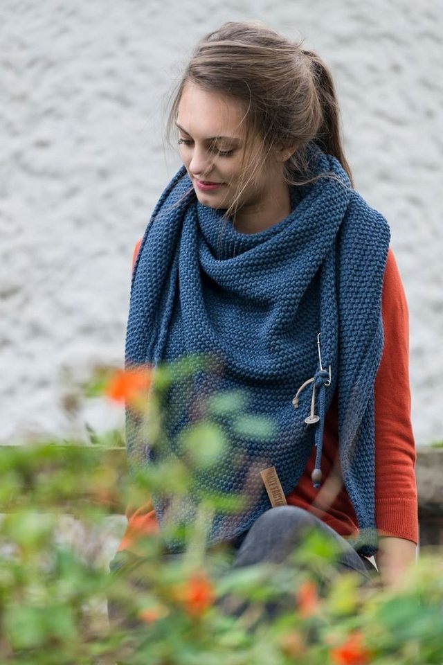 Knit Factory Schal Coco Dreiecksschals 190x85 cm Glatt Dunkelblau, (1-St), Schal Strickschal Umhängetuch Tuch Strickware von Knit Factory