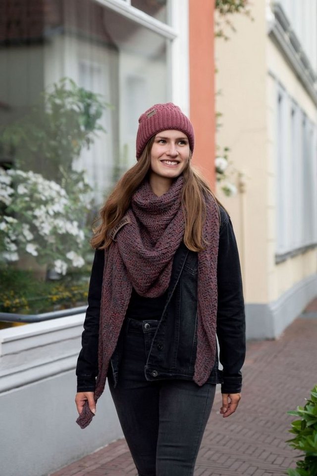 Knit Factory Schal Sally Dreiecksschals 220x85 cm Glatt Anthrazit,Rot, (1-St), Schal Strickschal Umhängetuch Tuch Strickware von Knit Factory