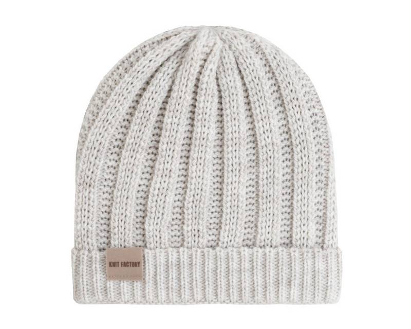 Knit Factory Strickmütze Nica Mütze Beige One Size Gestreift (Set, 1-St., Spar-Set) mütze damen jungen herren set winter herbst beanie Strick sale warm von Knit Factory