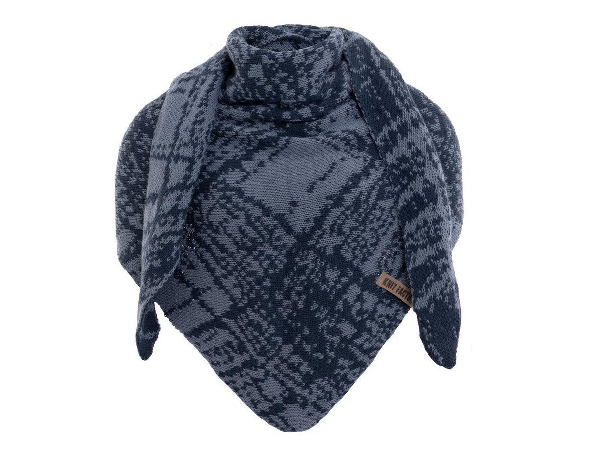 Knit Factory Strickschal Lea Dreiecksschal Jeans Indigo 190x85 cm Mix, (Set, 1-St. Spar-Set), Schal Damen Herren set loop tücher schals winter Strick Mode herbst von Knit Factory