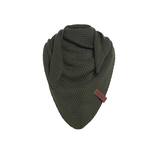 Knit Factory - Coco Dreiecksschal Junior - Mädchen Strickschal mit Wolle - Halstuch für Kinder - Dunkelgrüner Kinderschal - Umschlagtücher aus Hochwertige Qualität - Kinder Schal - 140 x 60 cm - Khaki von KNIT FACTORY