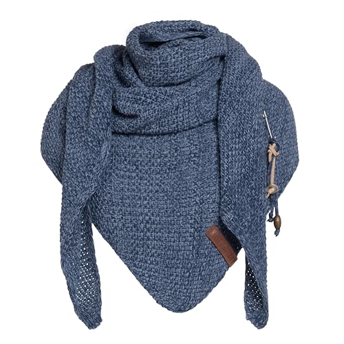 KNIT FACTORY - Dreiecksschal Coco - Damen Strickschal mit Wolle - Umschlagtuch für den Herbst und Winter - Winterschal - Dreieckstuch - Hochwertige Qualität - XXL Schal - 190 x 85 cm - Jeans/Indigo von KNIT FACTORY