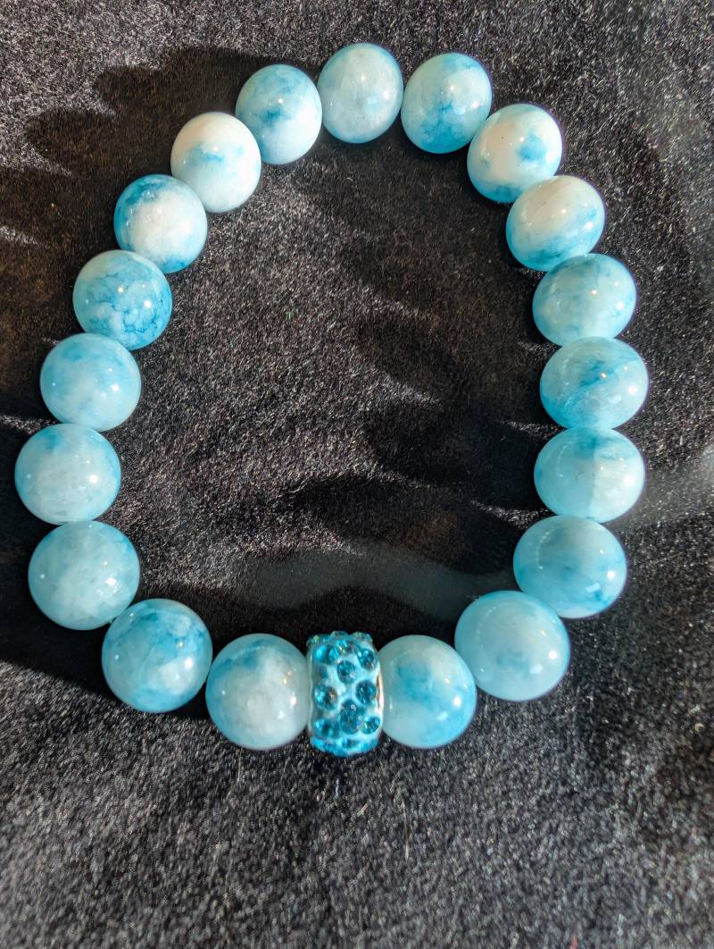 Armband Aus Larimar Natursteinperlen Mit Einer Passenden Abschlussperle Strass Umfang 20 cm von KnitAndMore4U