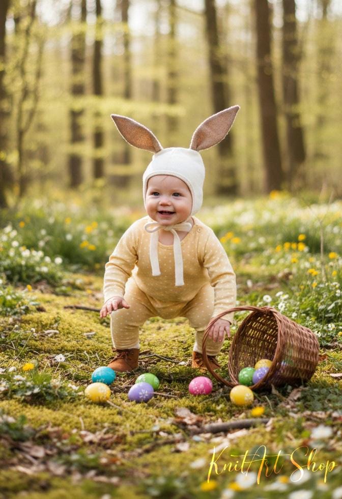 Süßes Häschen Bonnet Hasenohr Lustige Mütze Für Mädchen Und Jungen Unisex Gestrickte Kittybonnet Strickmütze Mit Ohren von KnitArtShop