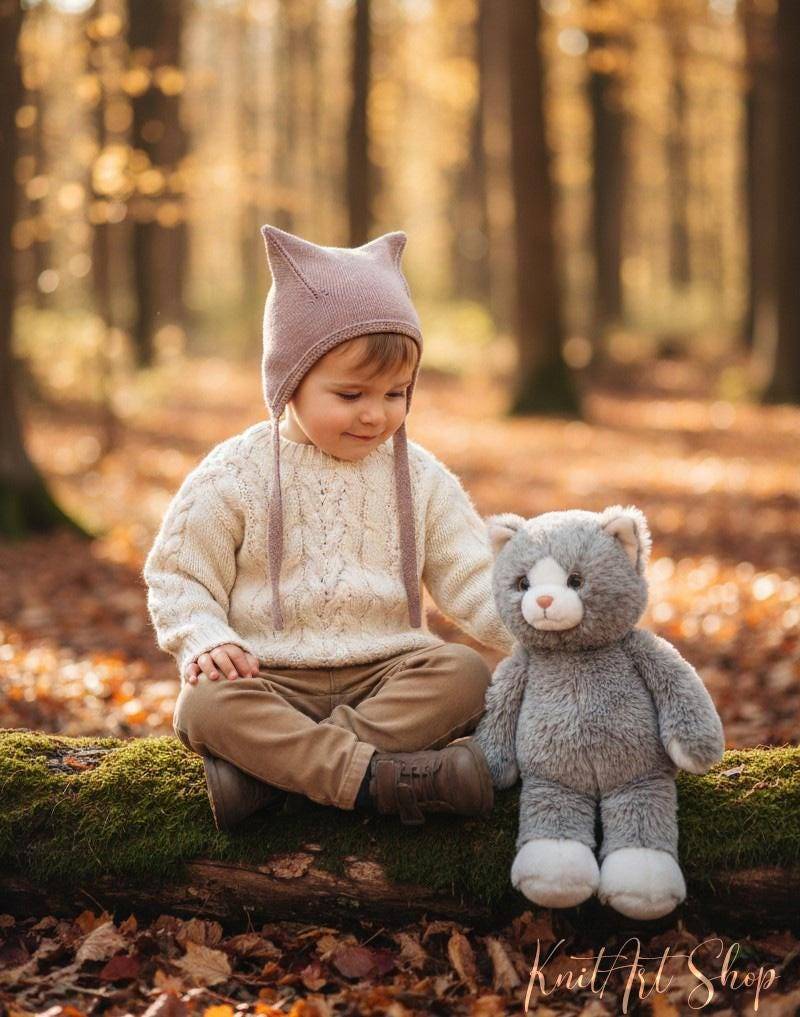 Süße Kitty Mütze Katzenohren Witzige Für Mädchen Und Jungen Unisex Knit Kittybonnet Strickmütze Mit Ohren von KnitArtShop