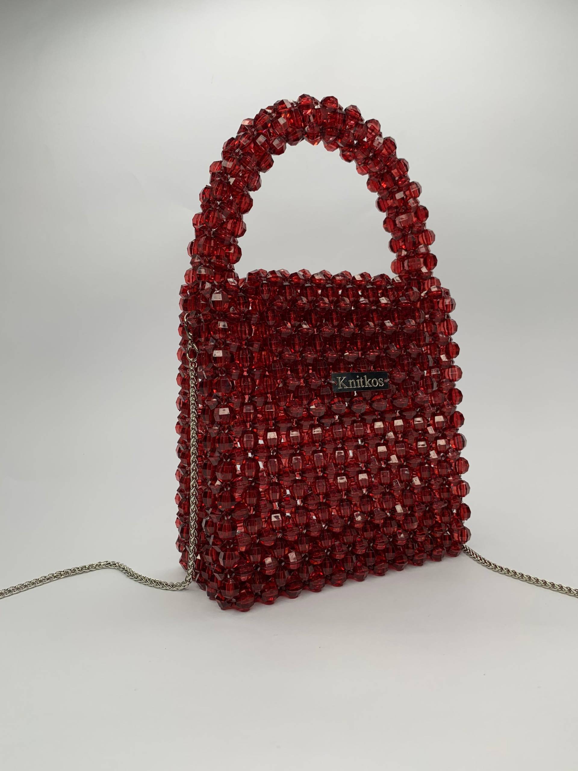 Crystal Red Perlentasche, Perlen Umhängetasche, Frauen Rote Kristallperlentasche, Schultertasche, Knitkos Handtaschen von KnitKosStore