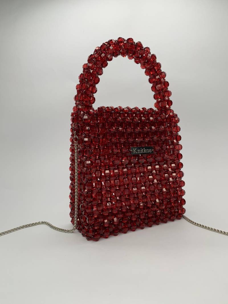 Knitkos Perlentasche, Rote Kristall Umhängetasche, Frauen Tasche, Schultertasche, Handtaschen von KnitKosStore