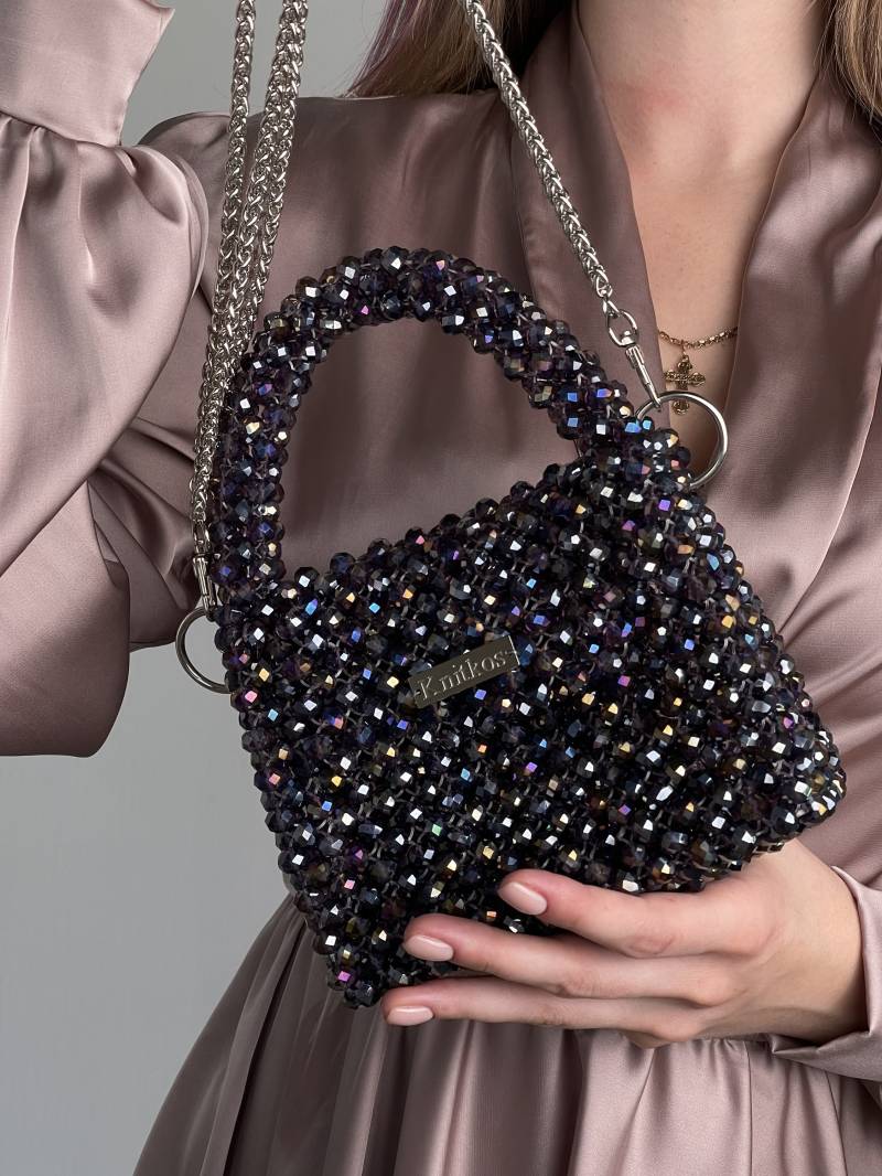 Kristall Perlentasche Handgemachte Violette Ab Schultertasche von KnitKosStore