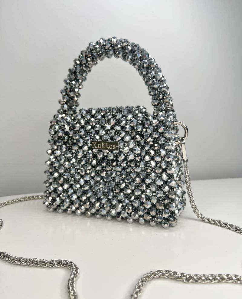 Metallic Perlen Einkaufstasche Handgemachte Silber Abend Clutch von KnitKosStore