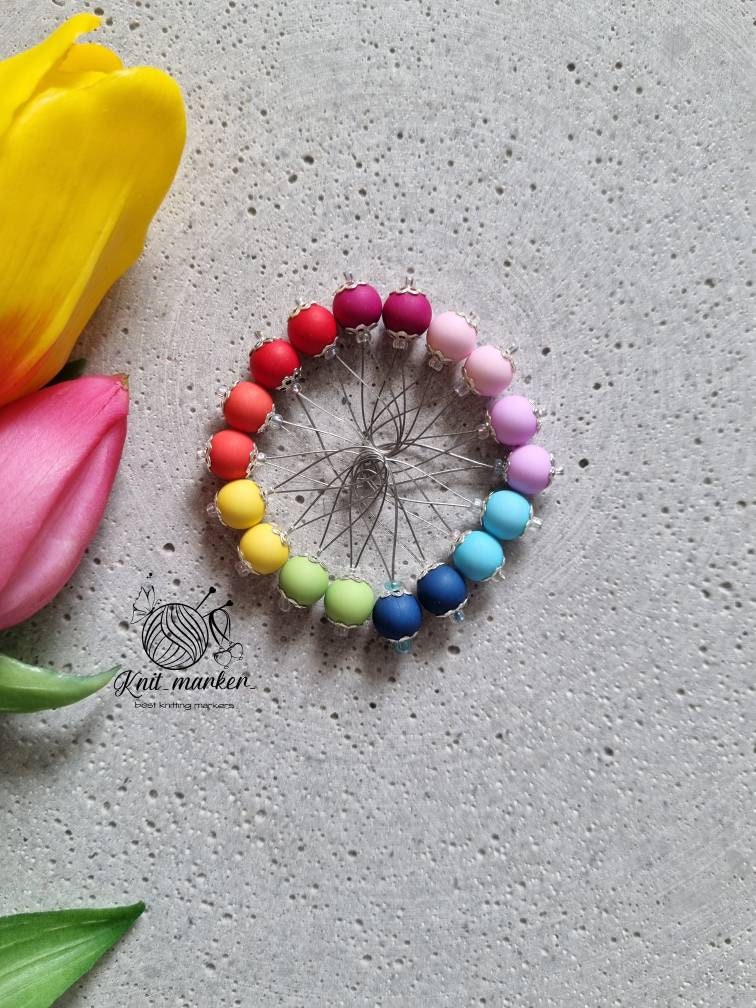 Maschenmarkierer 10Ner Set in Verschiedenen Farben Acrylperlen , Schlaufen von KnitMarkerShop