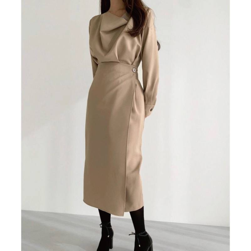 Drape-Wickelkleid/Wrap-Stimmungskleid Kleid Mit Wasserfallausschnitt Minimal-Laoding-Kleid Shirring-Kleid Drape-Formales Stimmungskleid Maxi-Langes von KnitdotCo