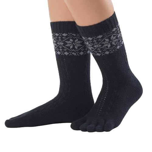 Knitido Merino Cashmere Snowflakes, weiche, warme Winter-Zehensocken, Größe:35-38, Farbe:schwarz/grau (101) von Knitido