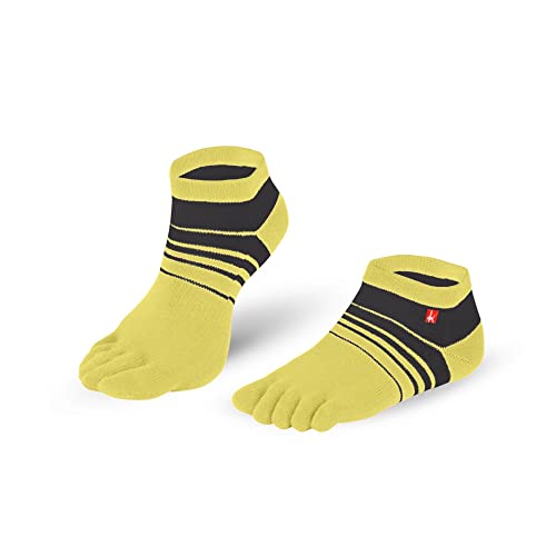 Knitido Track & Trail Spins Sneaker Socken Herren, Zehensocken für Sport und Zehenschuhe, Größe:35-38, Farbe:gelb/anthrazit (901) von Knitido