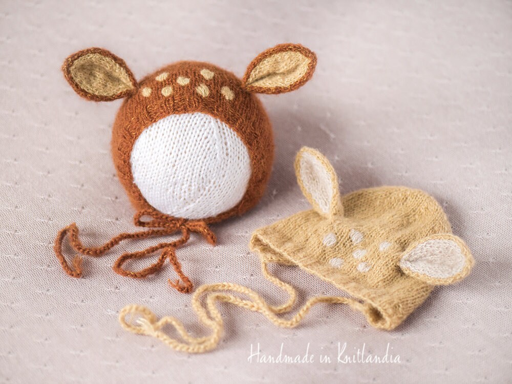 Rehhaube Mit Ohren, Neugeborene & Babysitter Größe, Rehkitz Hut, Neugeborenen Foto Requisite, 3-6 Monate, 6-9 9-12 Babymütze von Knitlandia