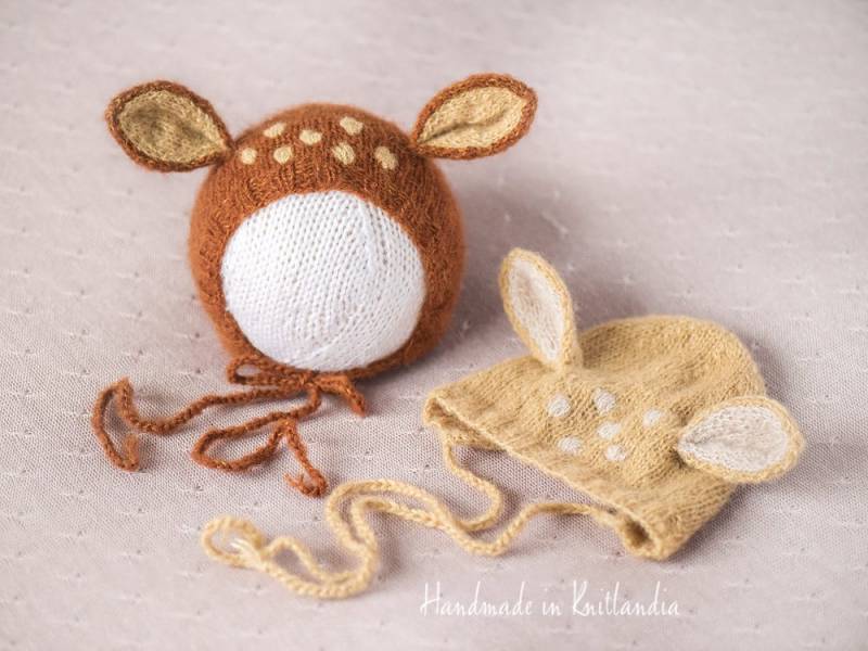 Rehhaube Mit Ohren, Neugeborene & Babysitter Größe, Rehkitz Hut, Neugeborenen Foto Requisite, 3-6 Monate, 6-9 9-12 Babymütze von Knitlandia